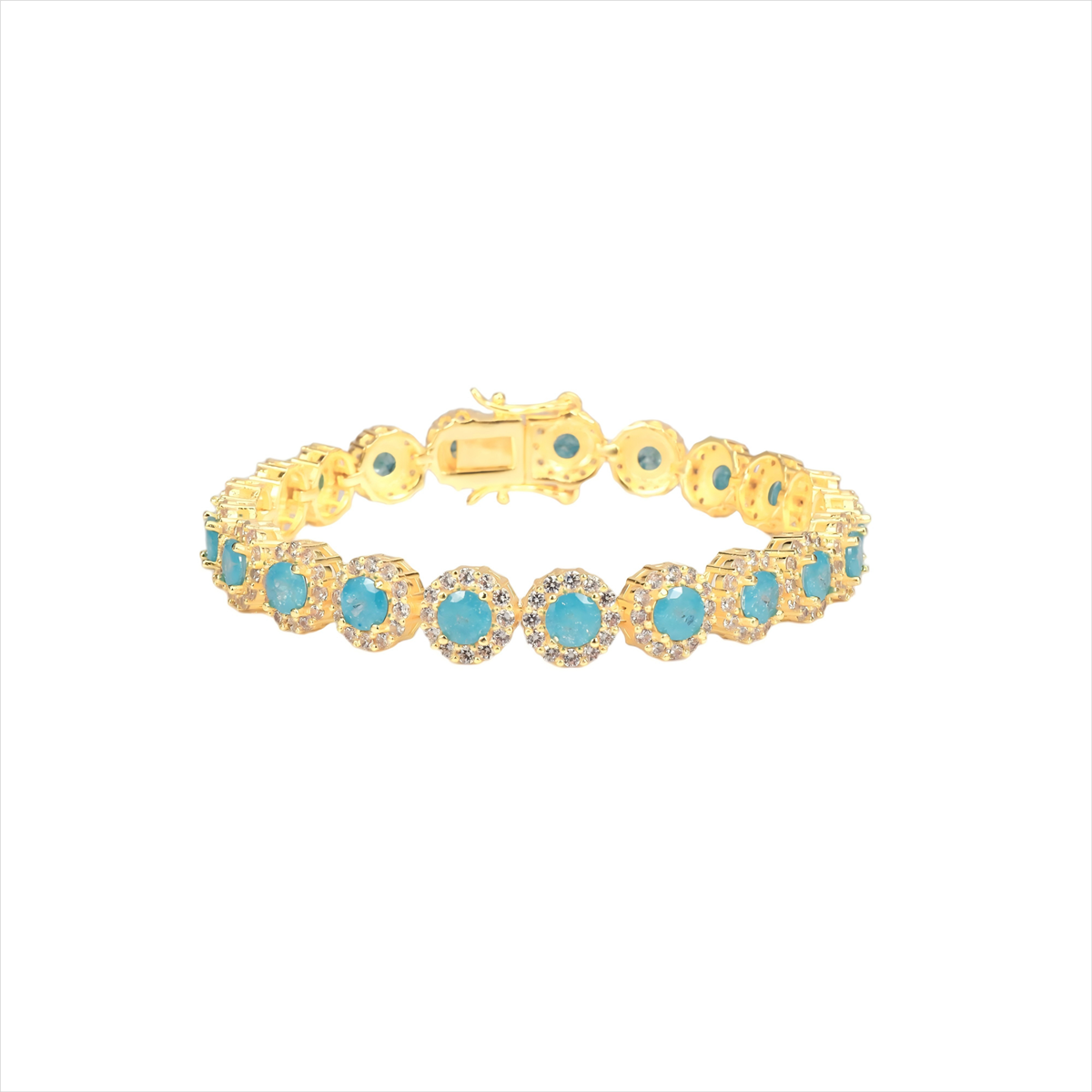 Saffron 18kt. Gold Plated Halo Tennis Bracelet with Cabochons
