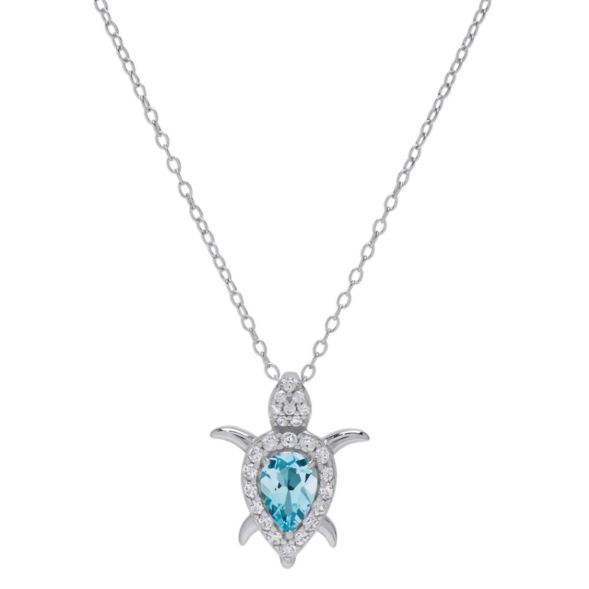 Gianni Argento Sterling Silver Blue Topaz Turtle Pendant