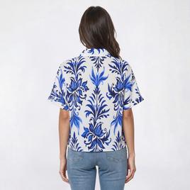 Womens Adrianna Papell Short Sleeve Watercolor Damask Blouse