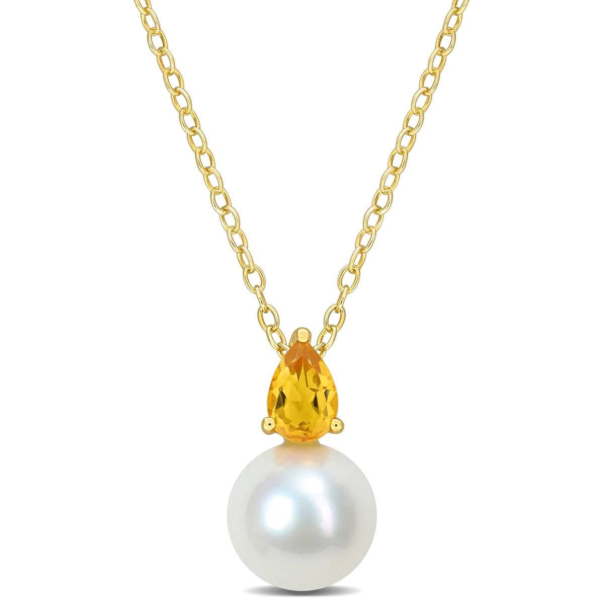 Gemstone Classics(tm) Freshwater Pearl & Citrine Pendant
