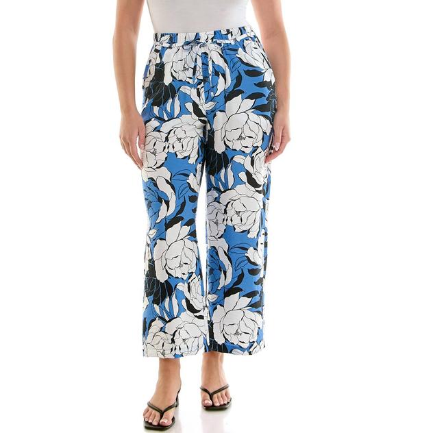 Womens Zac & Rachel Cornflower Blue Floral Pull On Wide Leg Pants