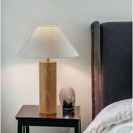 9th & Pike® 26in. White Shade Natural Wood Cylinder Table Lamp