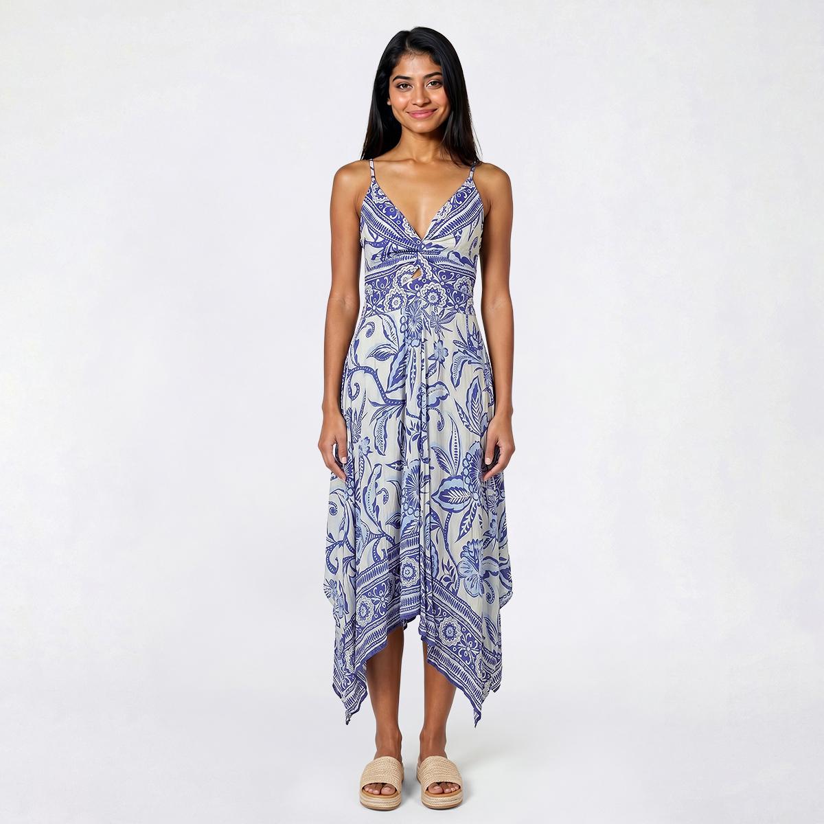 Juniors Angie Twist Front Handkerchief Hem High Low Dress