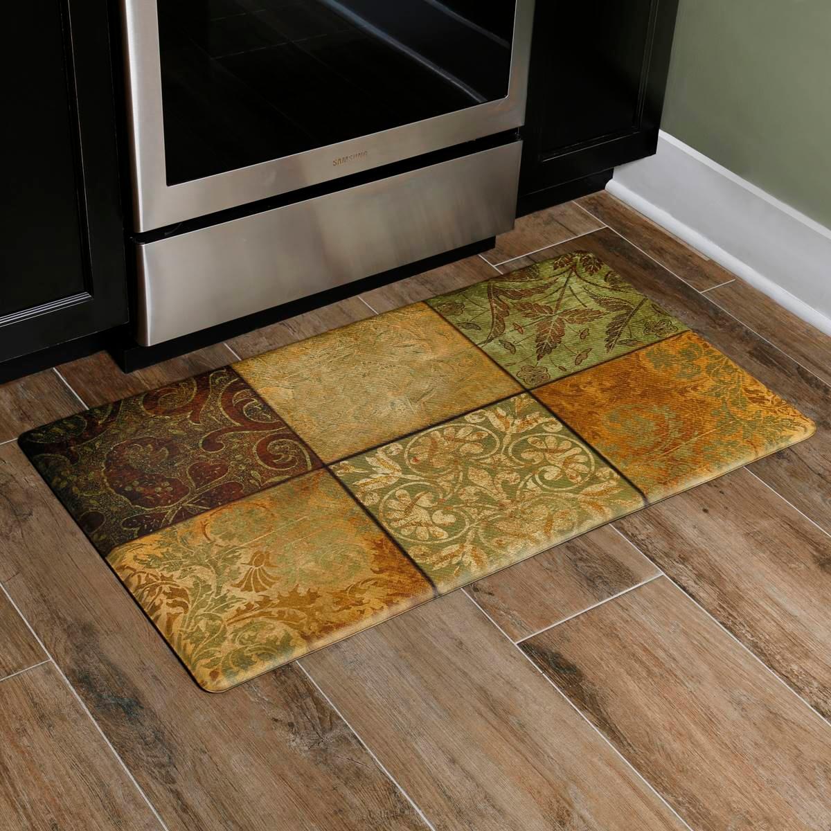 J&V Textiles Cloud Comfort Anti-Fatigue Green Mosaic Kitchen Mat