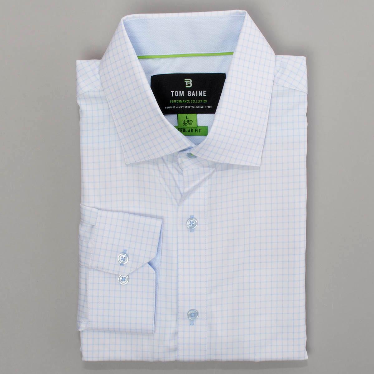 Mens Tom Baine Regular Fit Checkered Dress Shirt - Light Blue