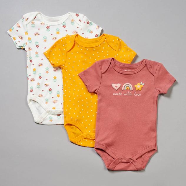 Baby Girl (NB-9M) baby views® 3pk. Made w/ Love Rainbow Bodysuits