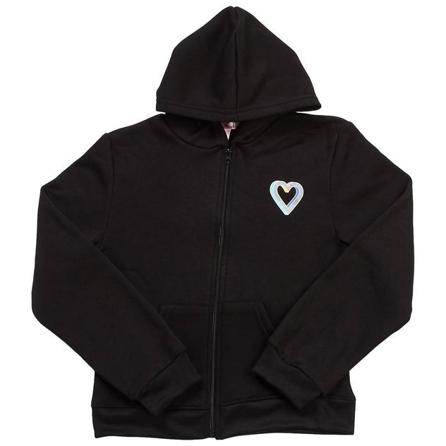 Girls (7-16) Pink Angel™ Heart Fleece Lined Zip Up Hoodie - Black