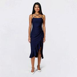 Juniors Emerald Sundae Sateen Ruffle Asymmetrical Midi Dress