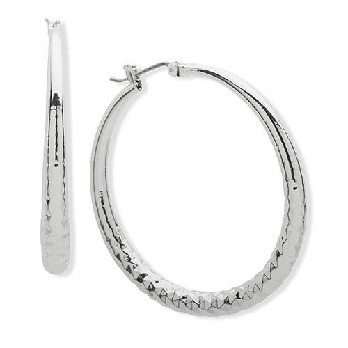 Nine West Ring It On Silver-Tone Textured Hoop Earrings