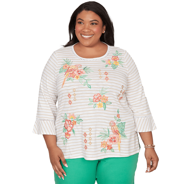 Plus Size Alfred Dunner Resort Living Tropical Stripe Blouse
