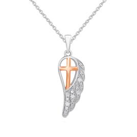 1/20cttw.Natural Diamond Sterling Silver Angel Wing Cross Pendant