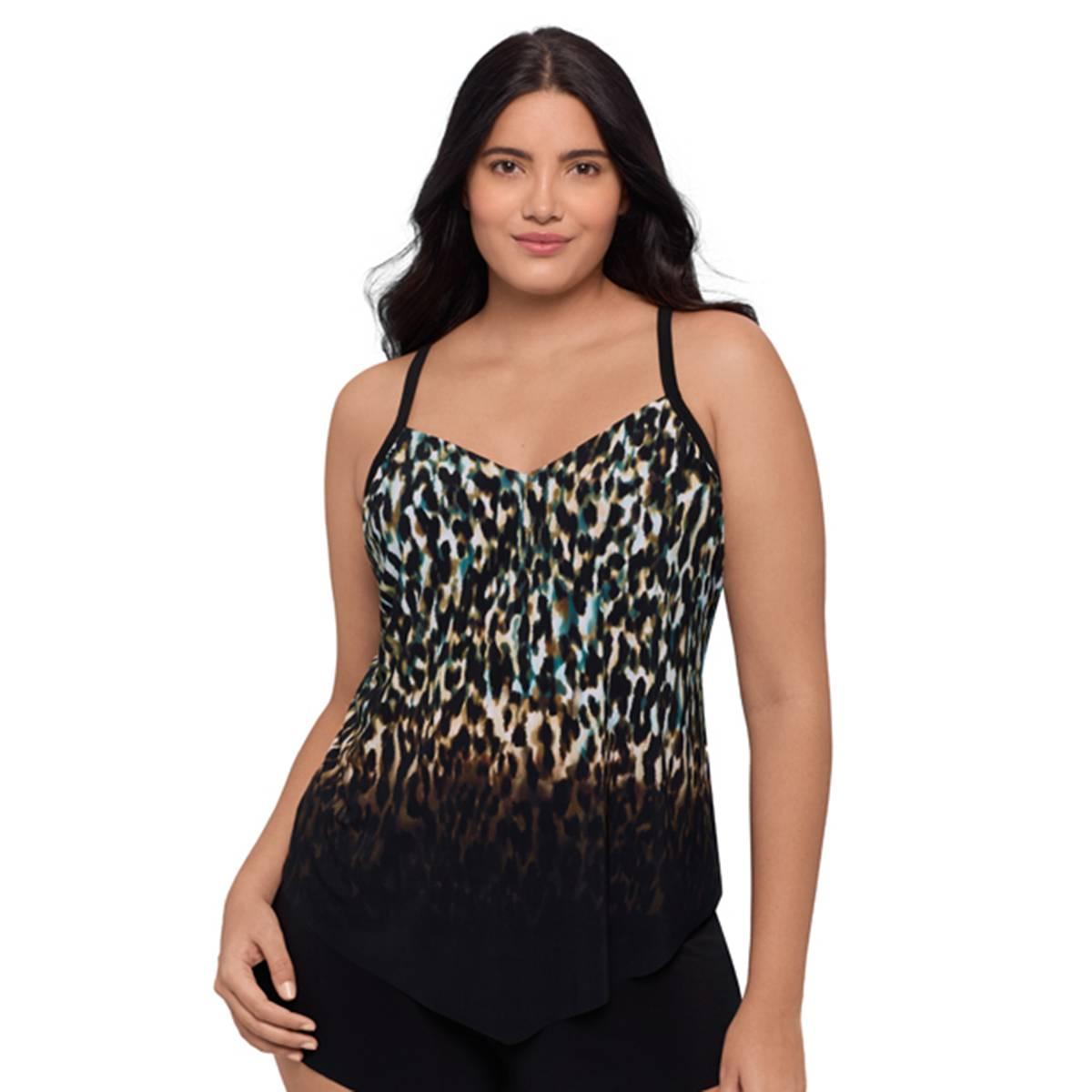 Womens TrimShaper Leopard Mist Hank Tankini Swim Top