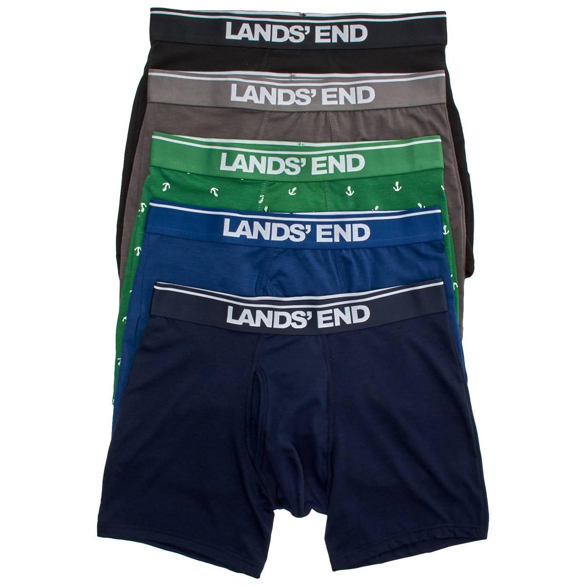 Mens Lands End 5pk. Knit Boxer Briefs - Green/Grey