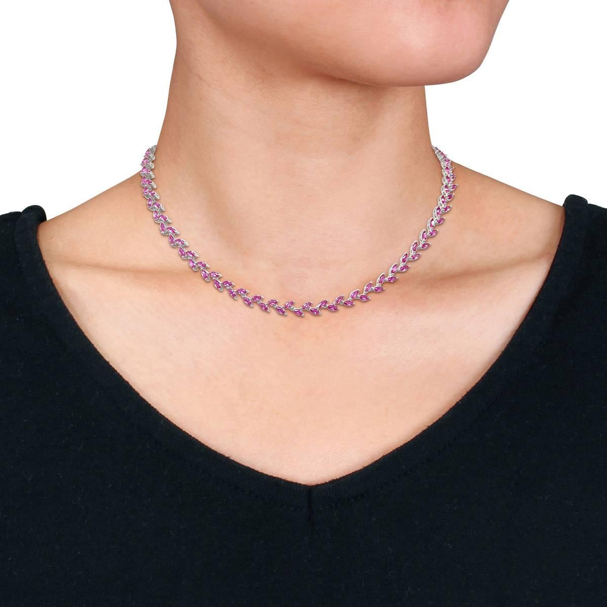 Sophia B Silver 29 1/2ctw. Created Pink Sapphire Collar Necklace
