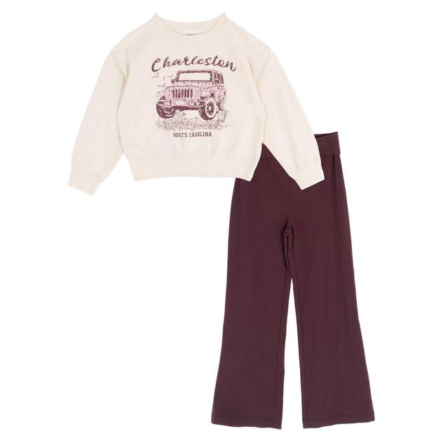 Girls (7-12) Tween Diva Jeep Sweatshirt & Wide Leg Leggings