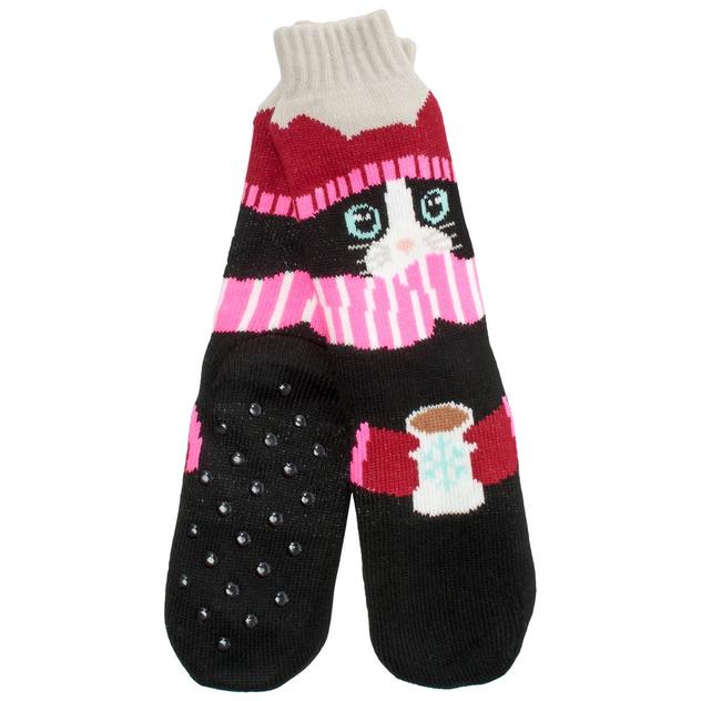 Womens Fuzzy Babba Cat Cozy Cocoa Warmer Slippers Socks