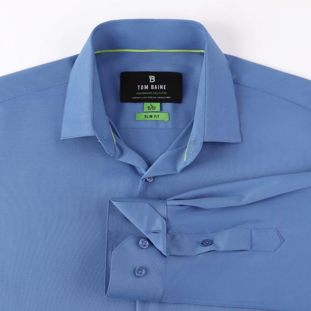 Mens Tom Baine Short Sleeve Slim Fit Bamboo Dress Shirt - Blue