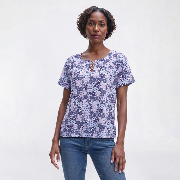 Petite Preswick & Moore® Short Sleeve Ditsy Floral Ring Blouse