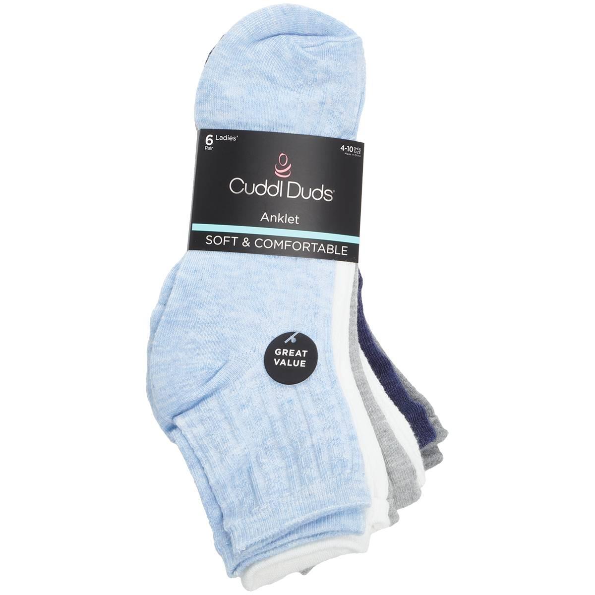 Womens Cuddl Duds(R) 6pk. Textured Ankle Socks
