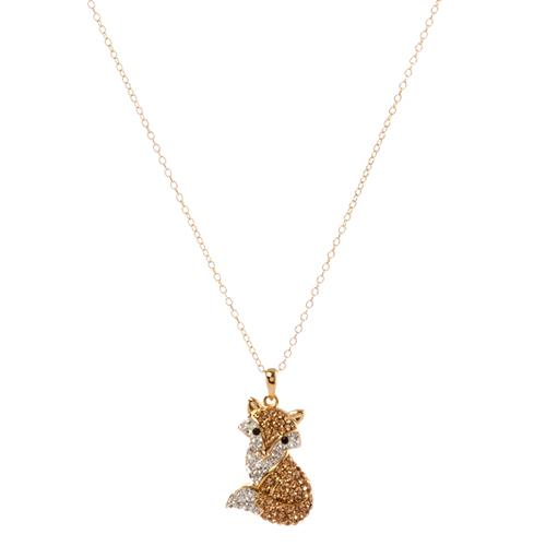 Yellow Gold Plated Multi Color Crystal Fox Pendant
