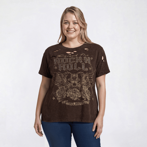 Juniors Plus Attitude Not Included Rhinestone Distressed Tee