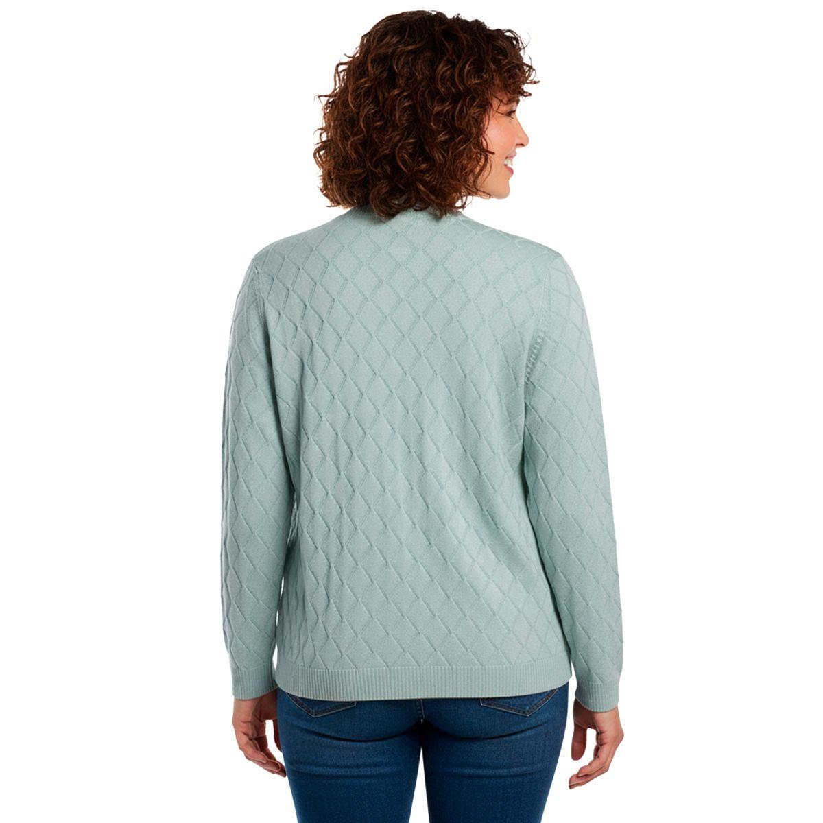 Plus Size Kasper Long Sleeve Diamond Stitch Pockets Cardigan