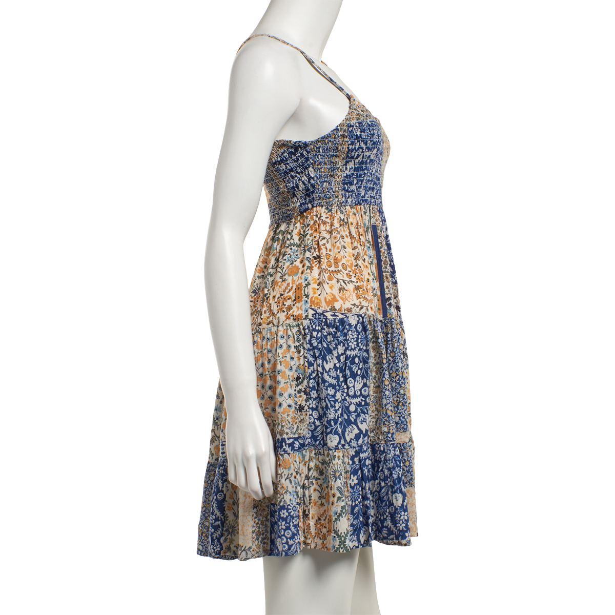 Juniors Angie Smock Bodice Patchwork Print Skater Dress