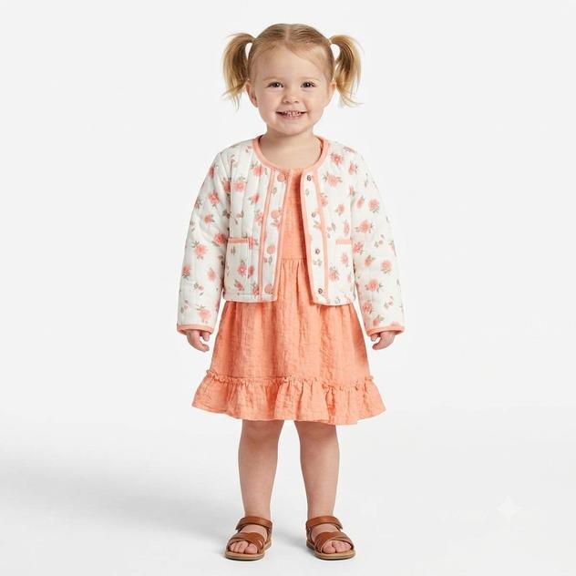 Toddler Girl Little Lass® Ruffle Dress with Floral Quilted Jacket