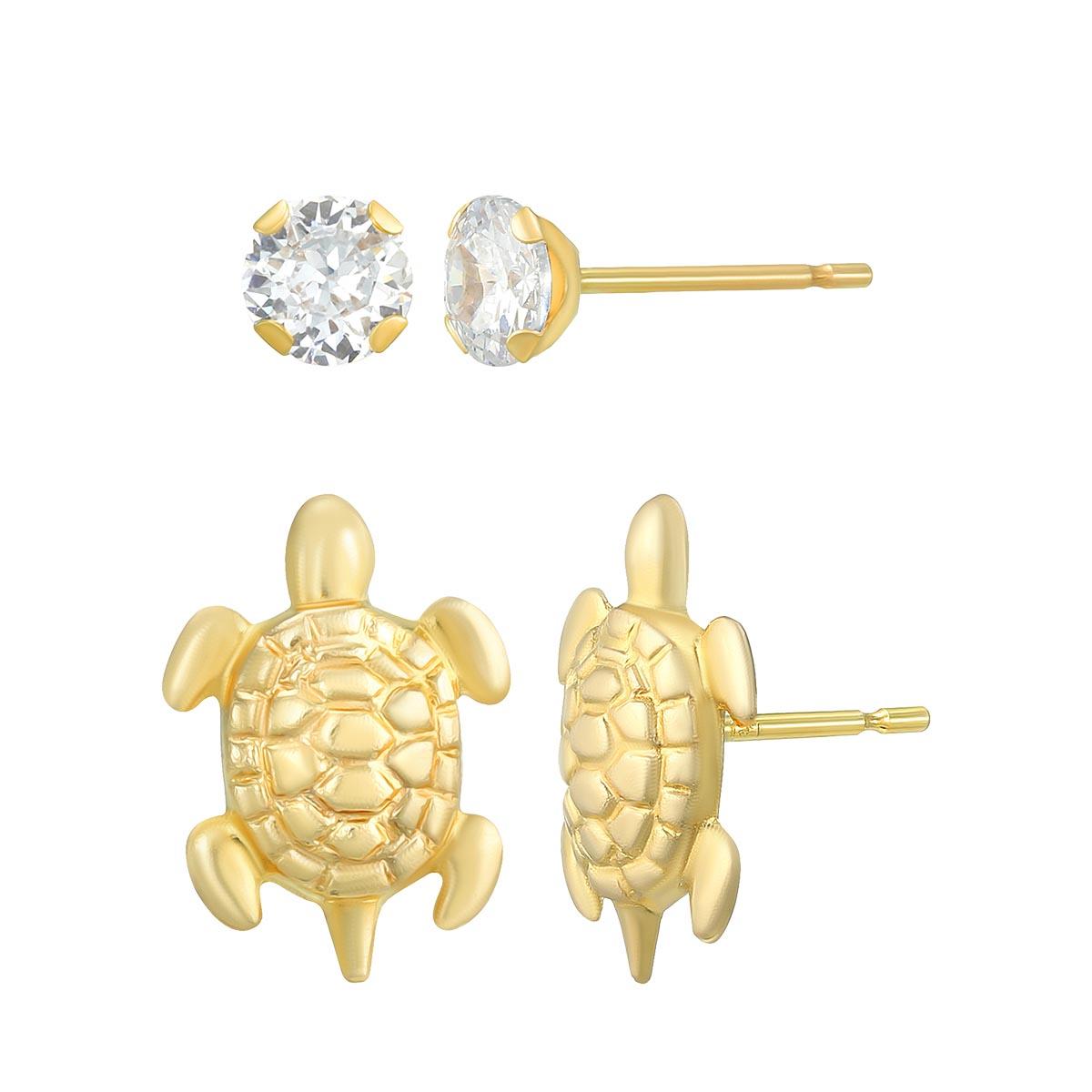 10kt. Turtle & CZ Stud Earring Set