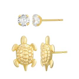 10kt. Turtle & CZ Stud Earring Set