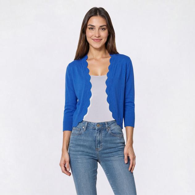 Womens 89th & Madison 3/4 Sleeve Scalloped Trim Solid Shrug