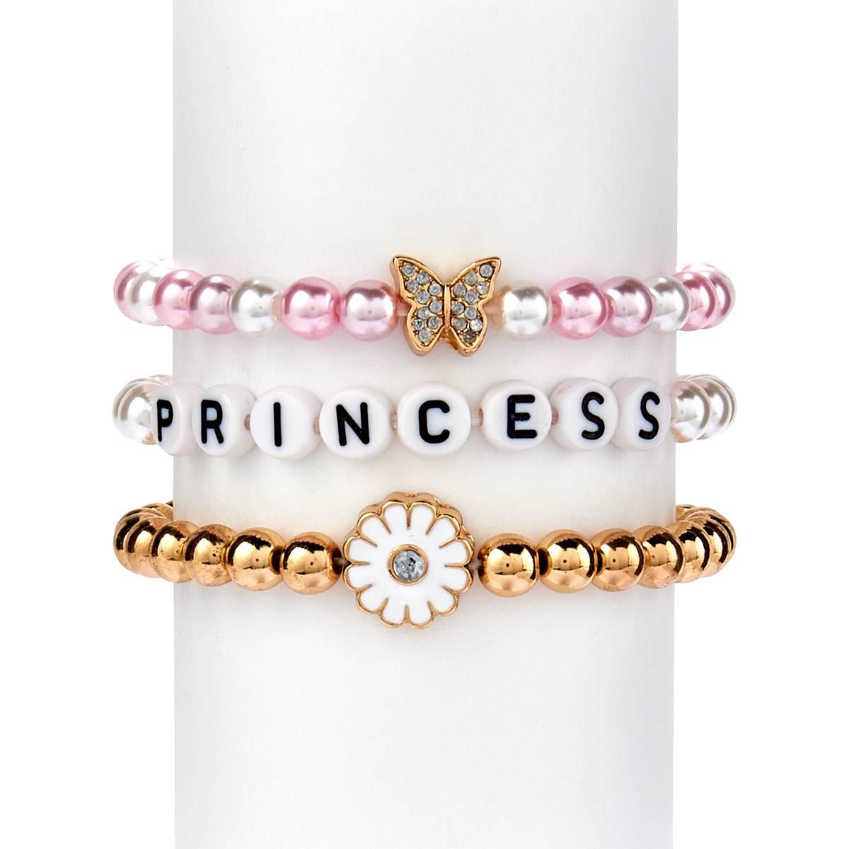 Kids Lil'' Ashley Set of 3 Pink/White Bead Bracelets w/ Accents