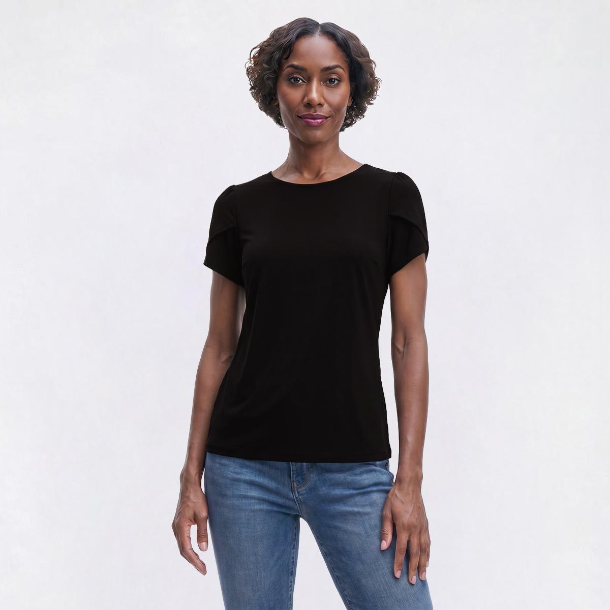 Petite Anne Klein Short Tulip Sleeve Solid Blouse