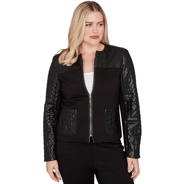 Petite Alfred Dunner Barcelona Ponte Knit Faux Leather Jacket