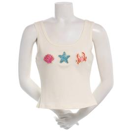 Juniors No Comment Center Beaded Applique Rib Tank
