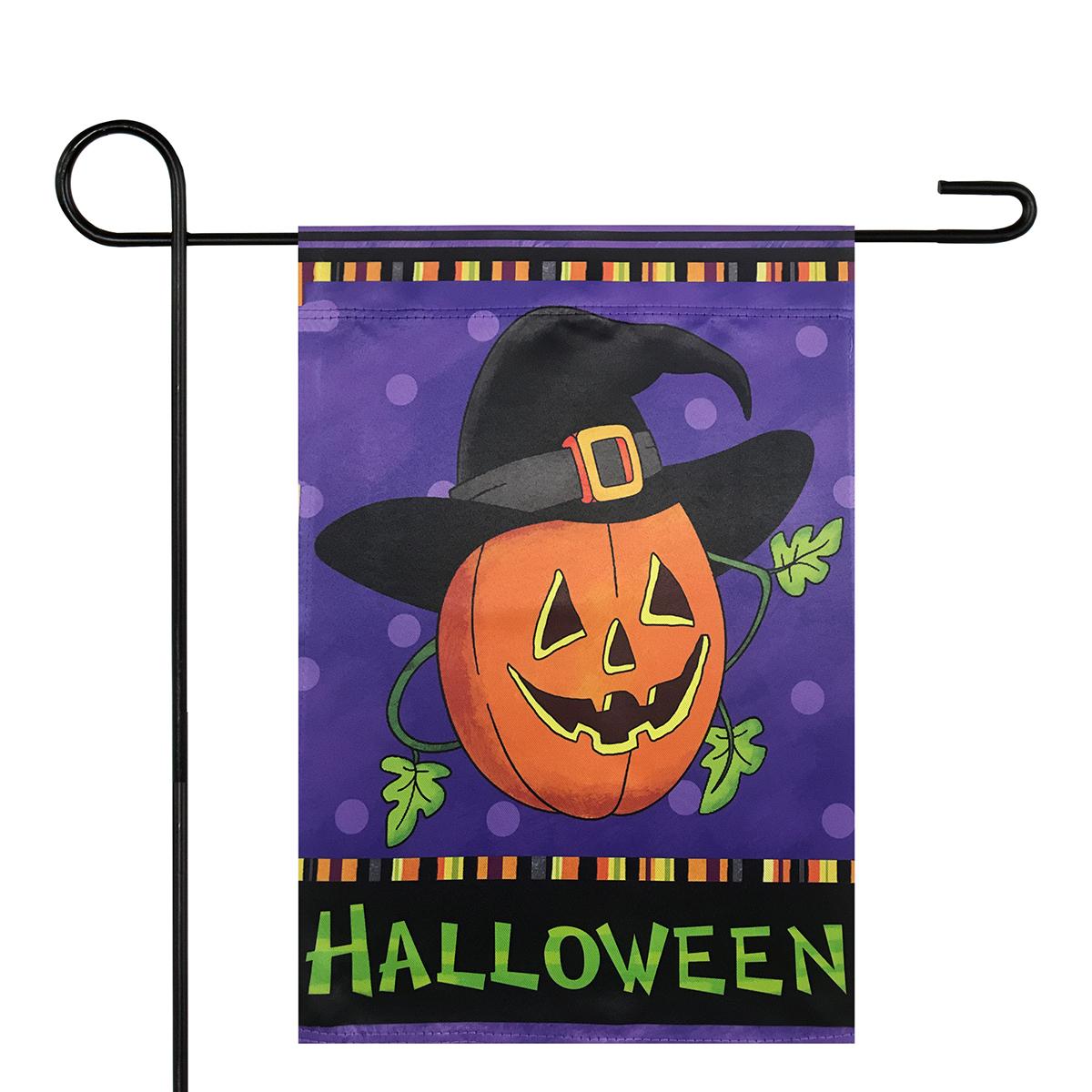 Northlight Seasonal Pumpkin in Witch Hat Halloween Garden Flag