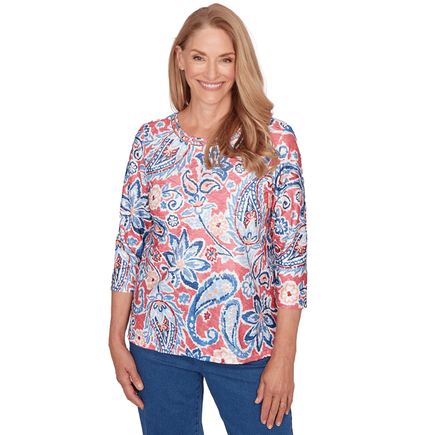 Petite Alfred Dunner Austin Embellished Paisley Floral Blouse