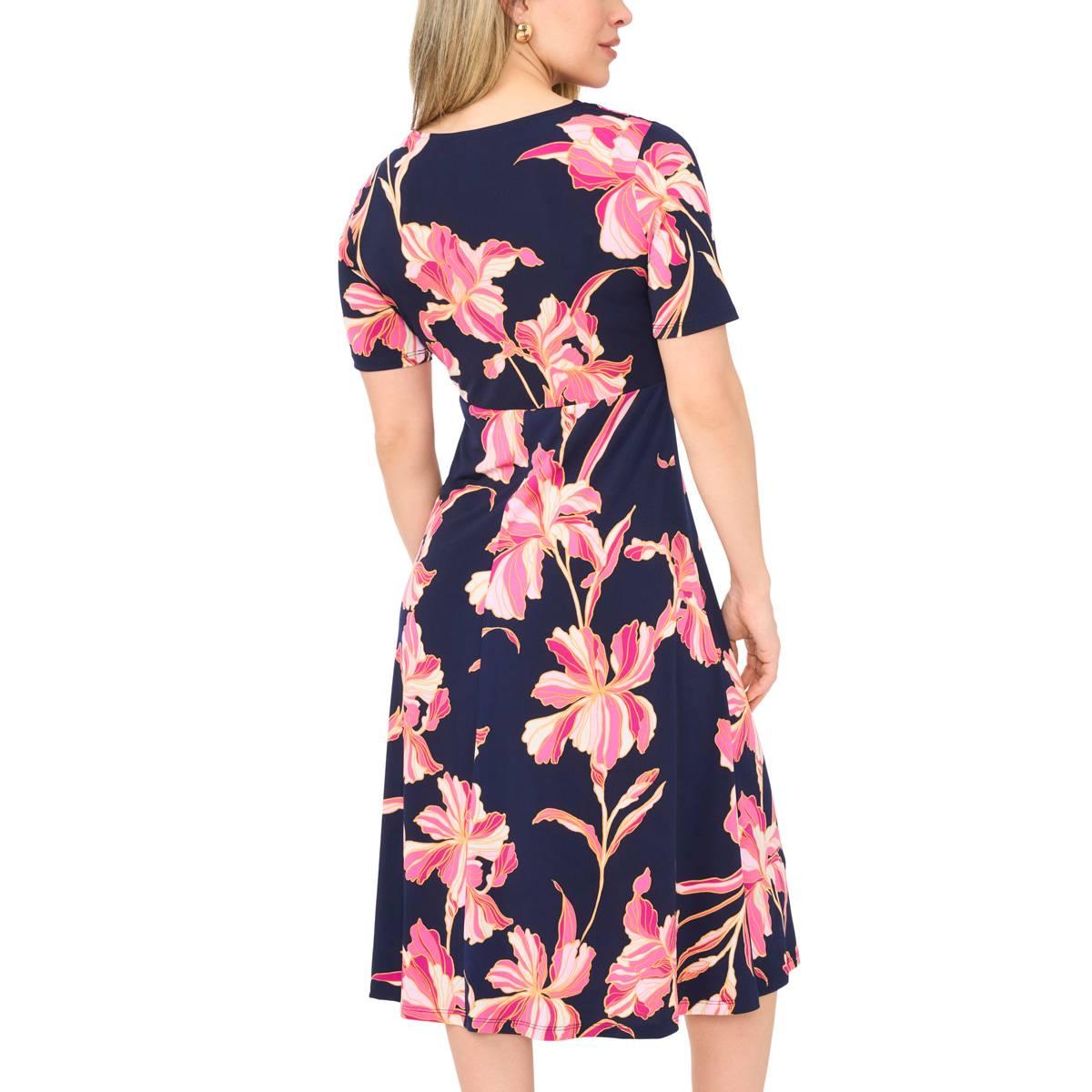 Petite MSK Elbow Sleeve V Neck Twist Front Midi Dress