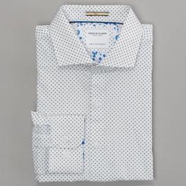 Mens Denim & Flower Long Sleeve Dress Shirt - White/Black