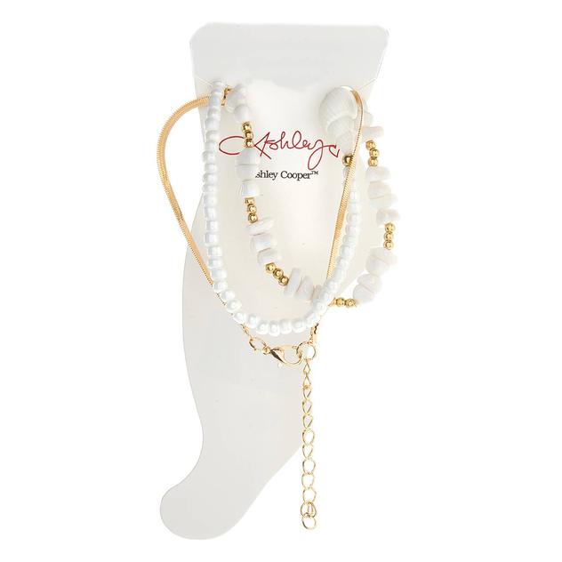 Ashley Gold Plated 3 Row Anklet with Shells