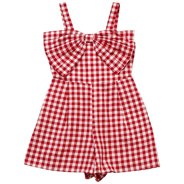 Girls (7-12) Rare Editions Sleeveless Bow Top Gingham Romper