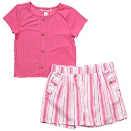 Girls (7-14) 1st Kiss® Ribbed Lettuce Edge Tee & Stripe Shorts