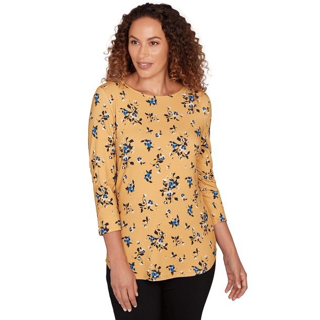 Womens Emaline Key Items 3/4 Sleeve Boat Neck Floral Tee