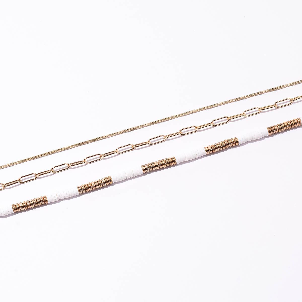 Ashley 3pc. Gold White Link Chic Minimalist Anklet Set