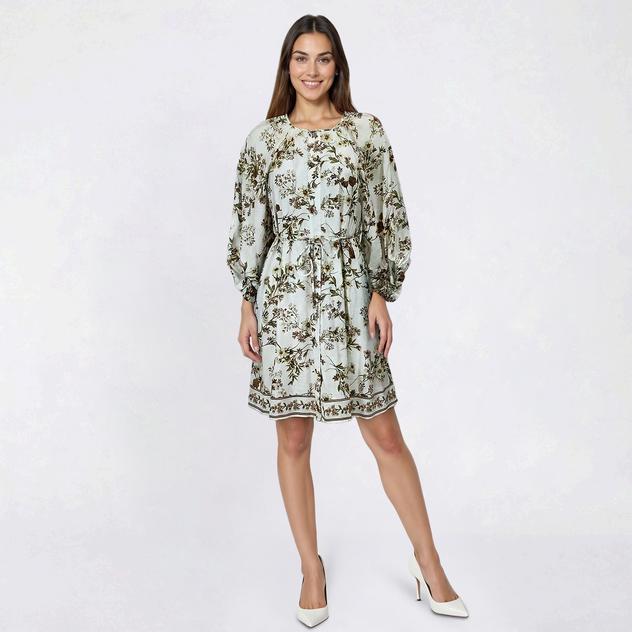 Womens Vivid Aura Long Balloon Sleeve Floral Shirtdress