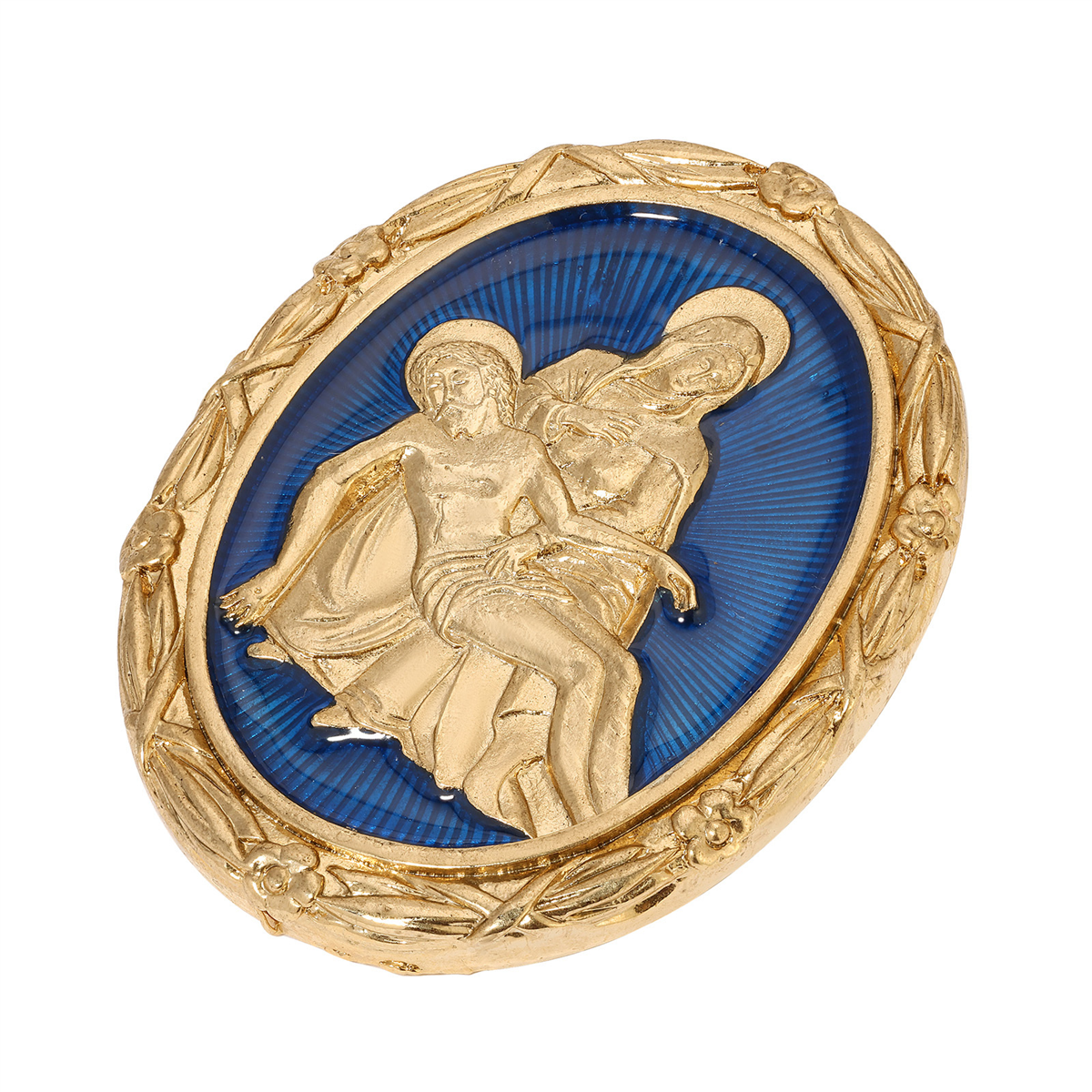 Symbols of Faith Gold Tone Blue Enamel Mary & Jesus Oval Pin