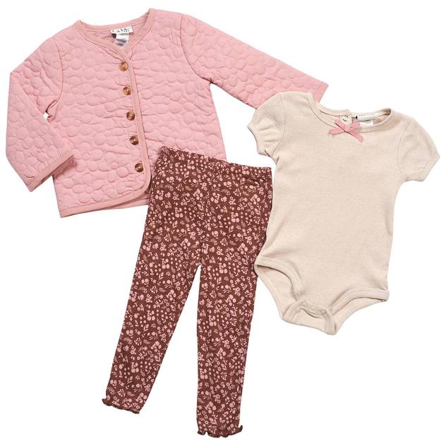 Baby Girl (12-24M) Nicole Miller 3pc. Floral Quilted Jacket Set