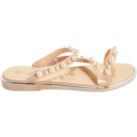 Womens Love 83 Straps with Pearls Slide Tan Sandals