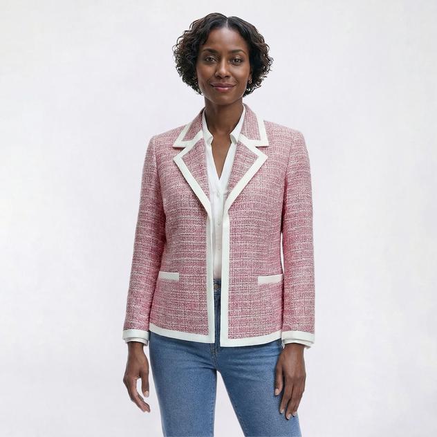 Womens Kasper Long Sleeve Notch Collar Tweed Framed Blazer