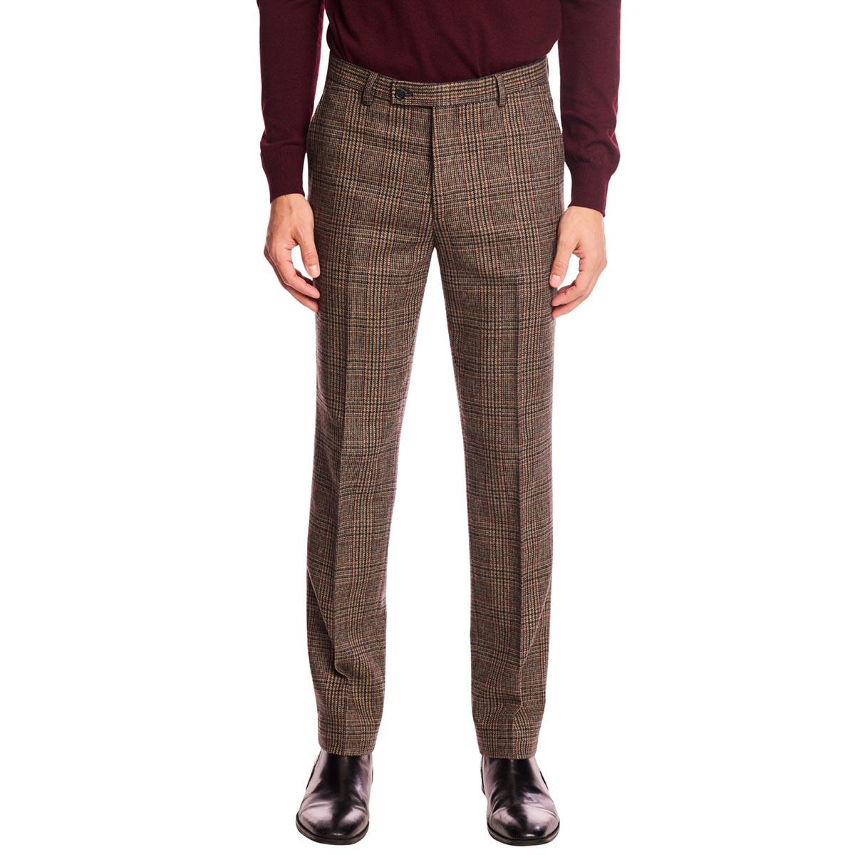 Mens Paisley & Gray Plaid Pants - Teal/Brown